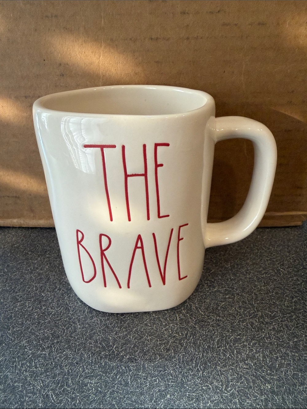 Rae Dunn Cream Mug with Red 'THE BRAVE' Lettering